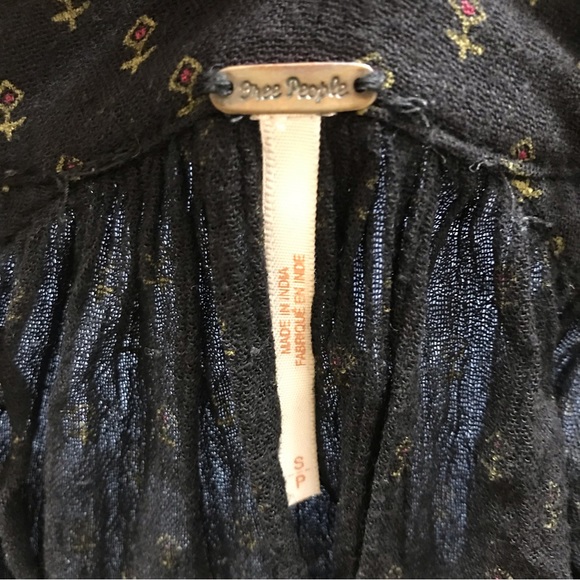 Free People Boho Tunic Blouse Printed Oversized High Low Black Small - Picture 10 of 10